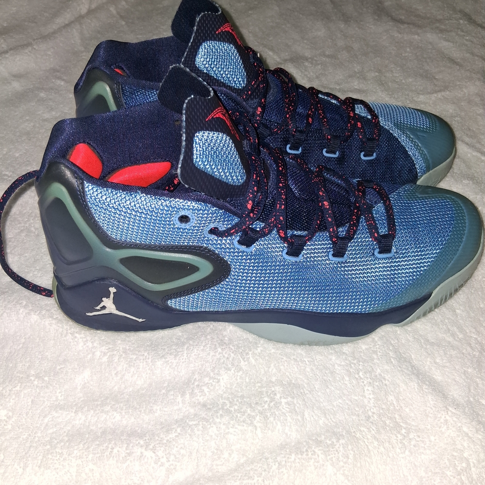 Jordan High-Top Basketball Sneakers in Blue and Navy with Red Accents